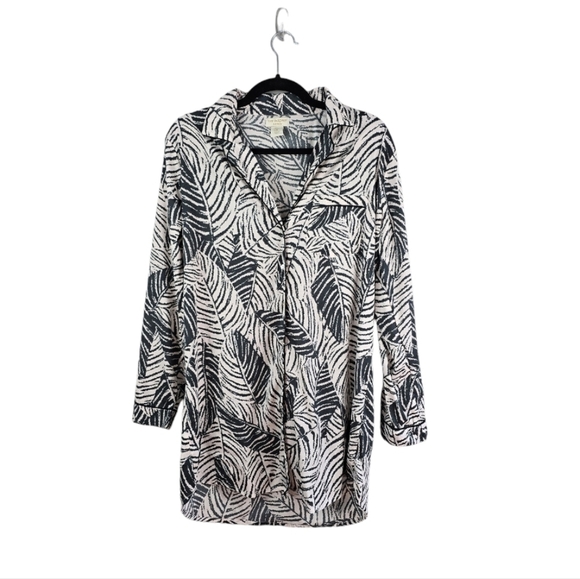 CYNTHIA‎ ROWLEY Sleepwear Palm Print Button-up Nightshirt Black Women’s Size M - Picture 1 of 13